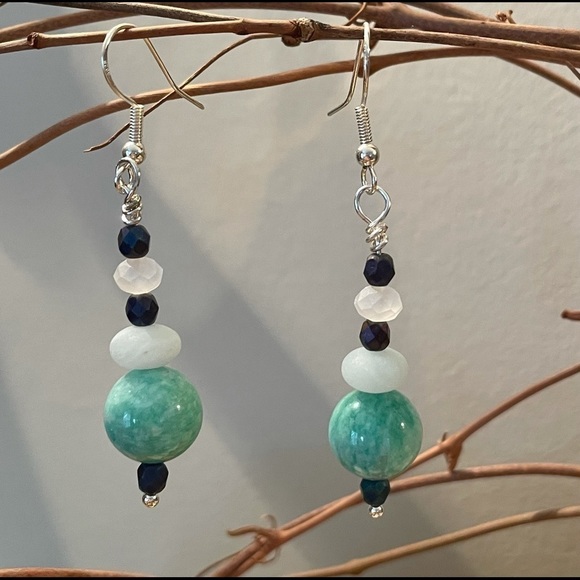 Frontrow.style Jewelry - 𝅺boho Indie Sterling Silver Earrings Handmade in North Carolina w two Amazonite